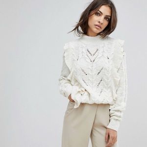River Island Beth Cable Frill Sweater ASOS